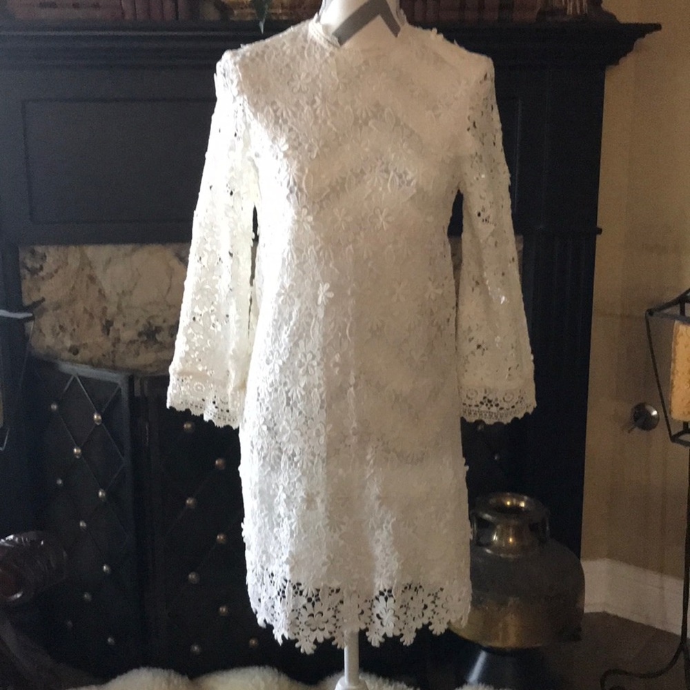 Sugar + Lips white lace shift dress.